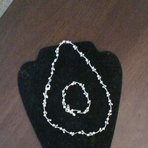 Elegant Silver Beaded Necklace and Bracelet Set